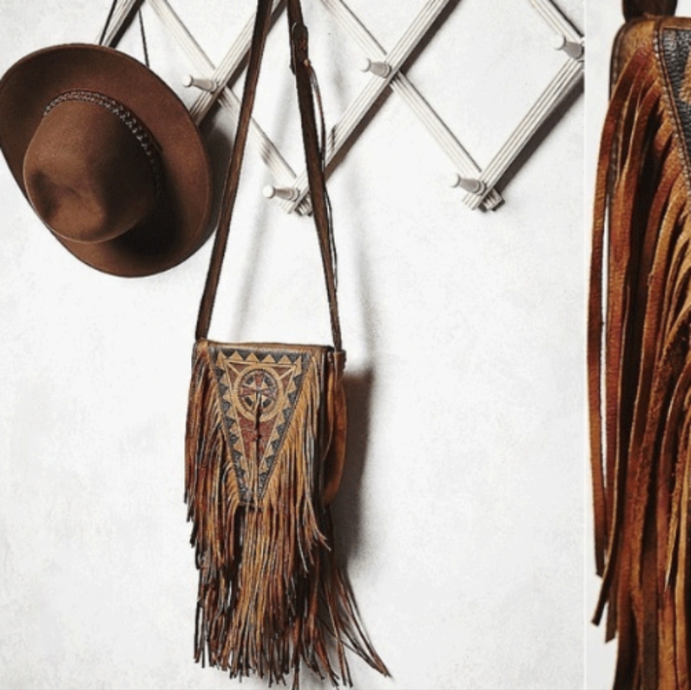 Kobler Leather hand painted w/ Fringe Crossbody/ Messenger Bag UNISEX! - Picture 11 of 12